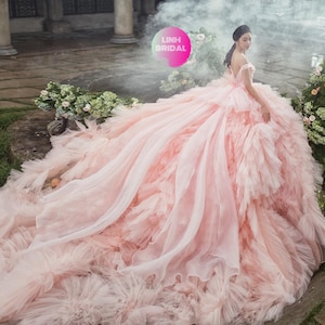 Pastel Pink white blue off the Shoulder Ballgown Wedding prom