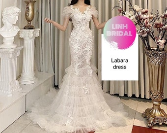 Labara lace cap/drop sleeves white beaded mermaid/trumpet wedding dress - various styles