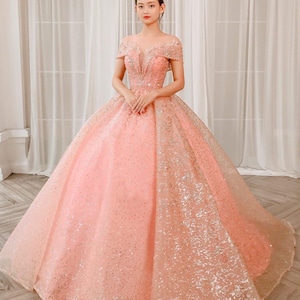 Candy Pink/rose Gold Sparkly Ball Gown Wedding/prom Dress With - Etsy