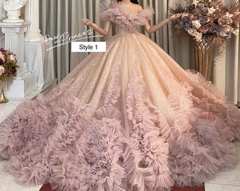 Extraordinary lilac/nude pink ruffled sleeves wedding/prom dress - various styles