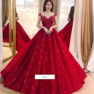 Deep red ball gown on sale