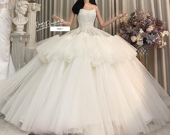 Magnificent princess sleeveless off the shoulder tiered skirt white ballgown wedding dress - various styles