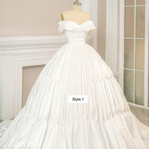 Off the shoulder elegant white satin ball gown wedding dress with train - various styles