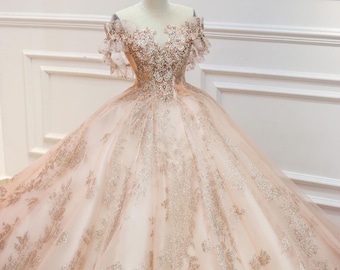 rose gold beaded wedding dress