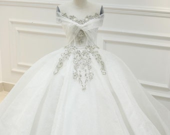Fabulous princess white sparkle cap sleeves beaded crystals bodice wedding dress with glitter tulle - various styles