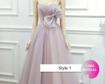 Pastel lilac/lavender tulle sleeveless or long sleeve A-line garden wedding dress - various styles