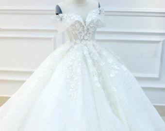 Queen style sleeves sparkly beaded bodice white ballgown wedding dress with glitter tulle - various styles