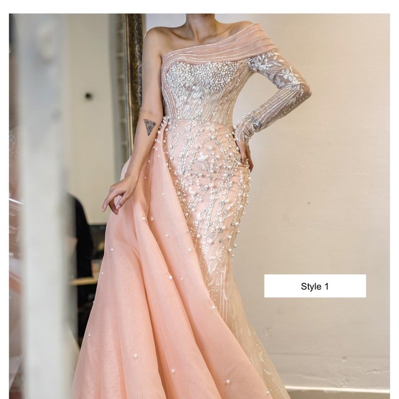 19021 Pink Feather Sequins Tulle Mermaid Dress