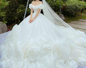 Princess off the shoulder ruffled tiered skirt white ball gown wedding dress - various styles