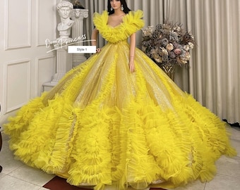 Big puffy yellow dress sales
