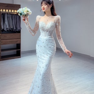 White Fishtail Gown Etsy