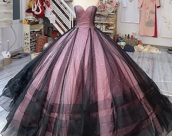 Plum or mulberry sparkly ballgown wedding/prom dress with glitter tulle - various styles
