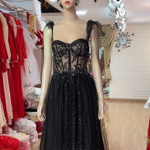 Black magic sparkle A-line wedding/prom dress with glitter tulle or lace various styles style 1