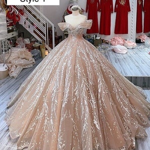 Pretty Princess off the Shoulder Red Sparkle Ball Gown Wedding Dress With  Tiered Skirt and Glitter Tulle Various Styles 
