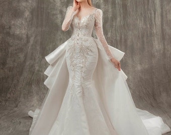 Spellbound long sleeves sparkly or beaded trumpet wedding dress with detachable train - various styles