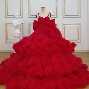 Long puffy red skirt hot sale