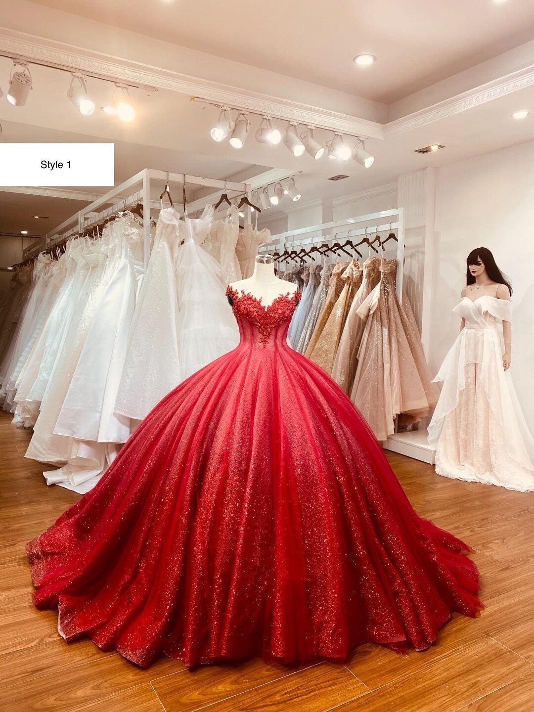 Various Styles Cap Sleeves or Sleeveless Red Sparkle Ball Gown Wedding Dress With Beaded Lace Etsy Hong Kong