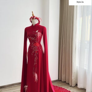 Beaded Feathers Red Traditional Vietnamese Wedding Ao Dai With - Etsy