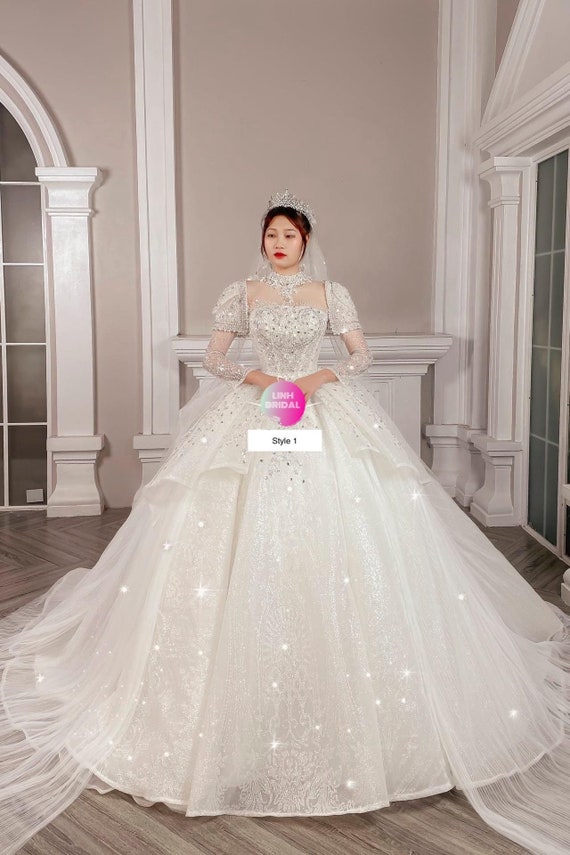 Vestido de novia de estilo real blanco brillante con de - Etsy México