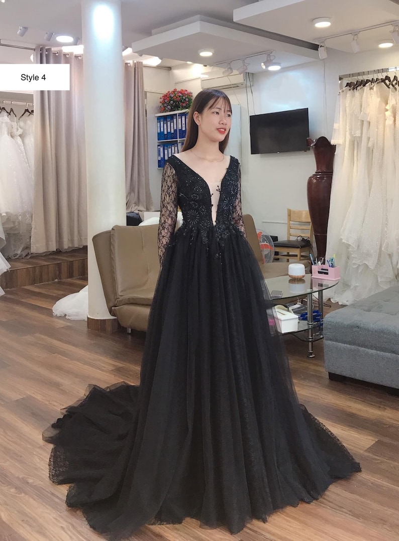 Black magic sparkle A-line wedding/prom dress with glitter tulle or lace various styles style 4
