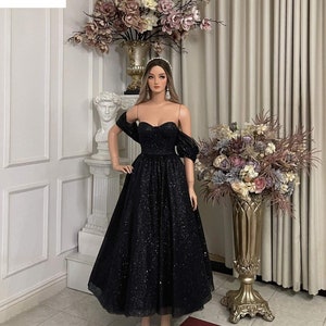 Black magic sparkle A-line wedding/prom dress with glitter tulle or lace various styles style 3