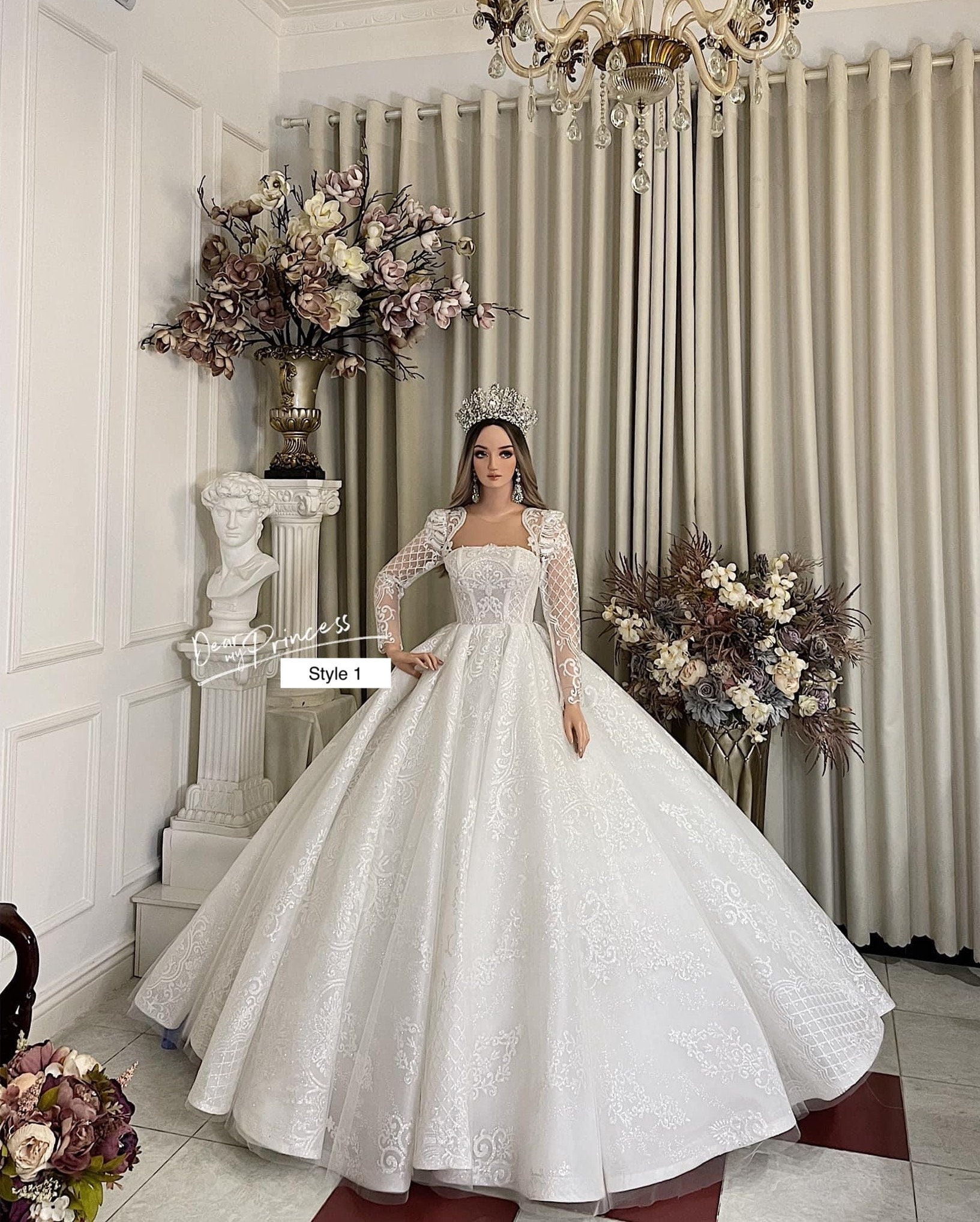 Ball Gown Wedding Dress Princess Ivory 3D Flower Lace Appliques Muslim Bridal  Wedding Gowns Plus Size vestido de novia - AliExpress