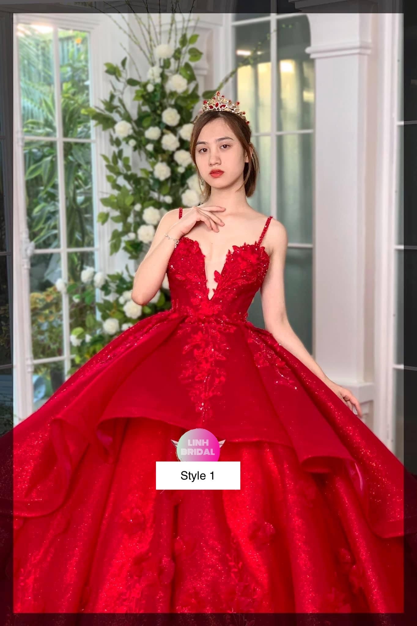 Breathtaking Red sleeveless ballgown wedding/debut dress with cathedral  train or tiered skirt