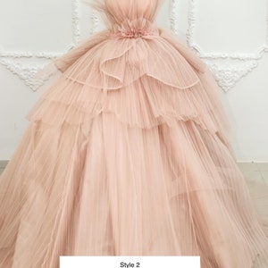 Princess pink off the shoulder ballgown wedding/prom dress with tiered skirt and train various styles image 4