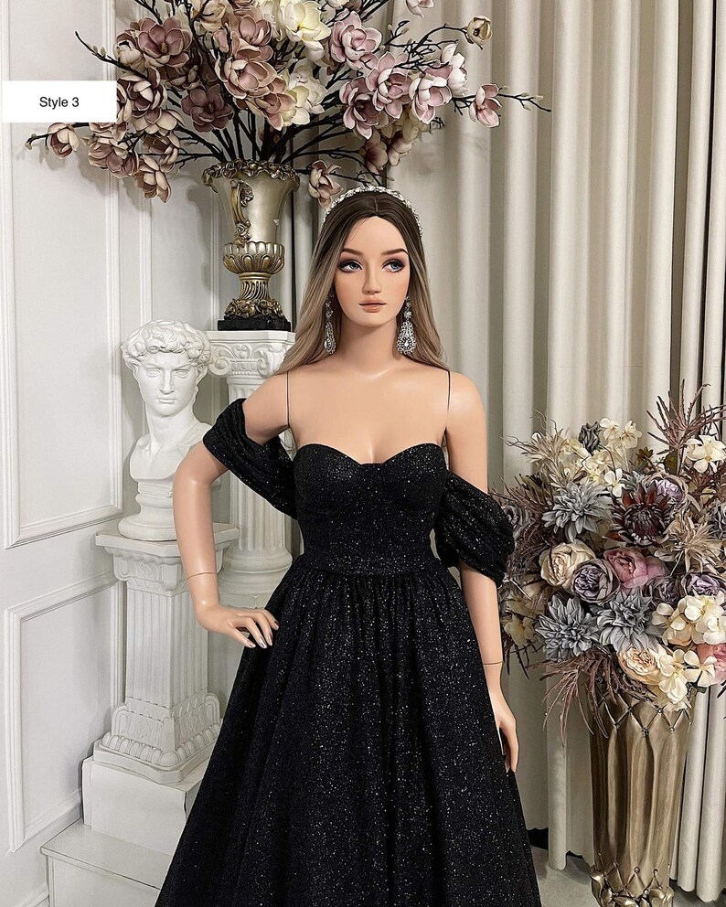 Black magic sparkle A-line wedding/prom dress with glitter tulle or lace various styles image 8