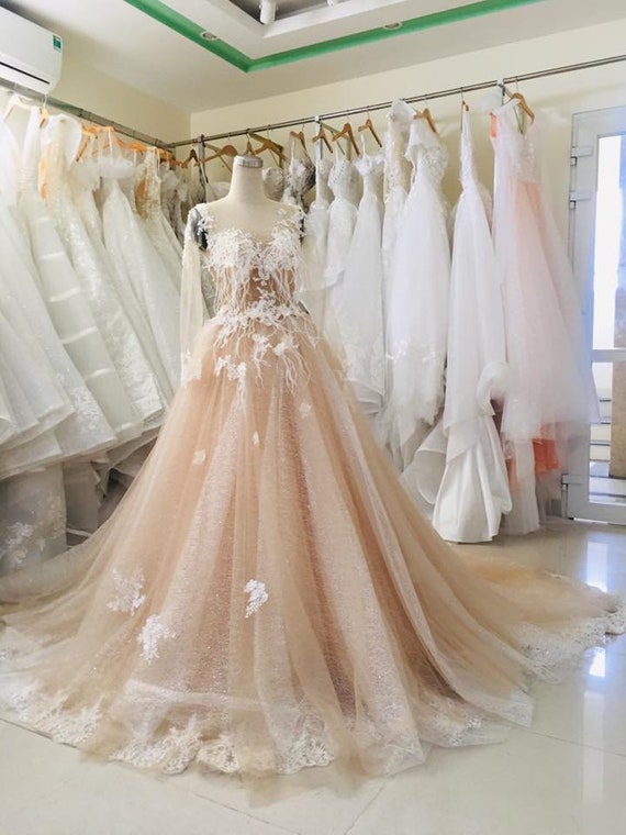 Beige gown for wedding cheap