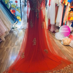 Traditional Vietnamese Wedding Ao Dai in Red With Gold Lace & - Etsy