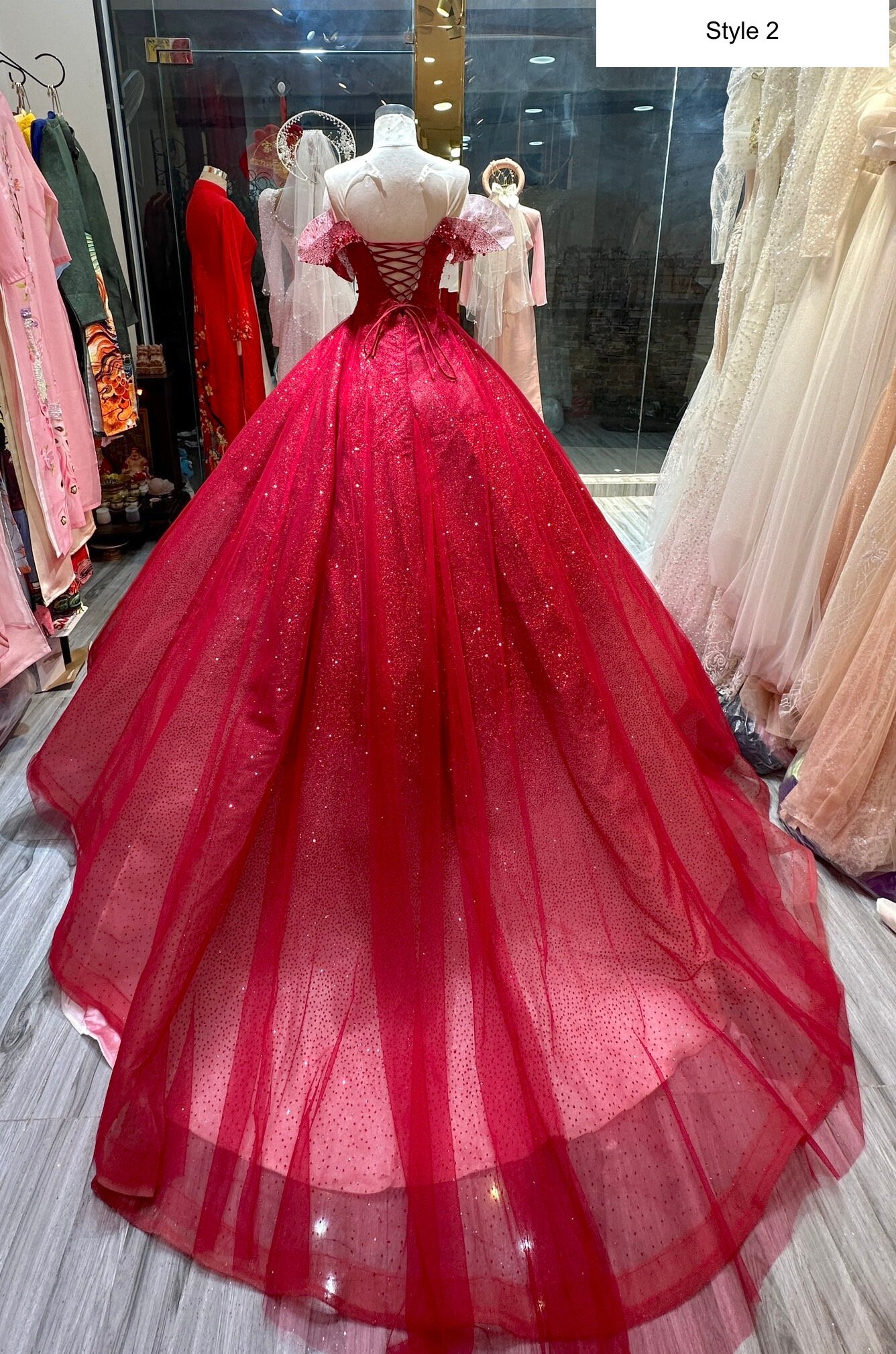 Red Wedding Dress For Sale 3/4 Sleeve A Line Formal Dress Train