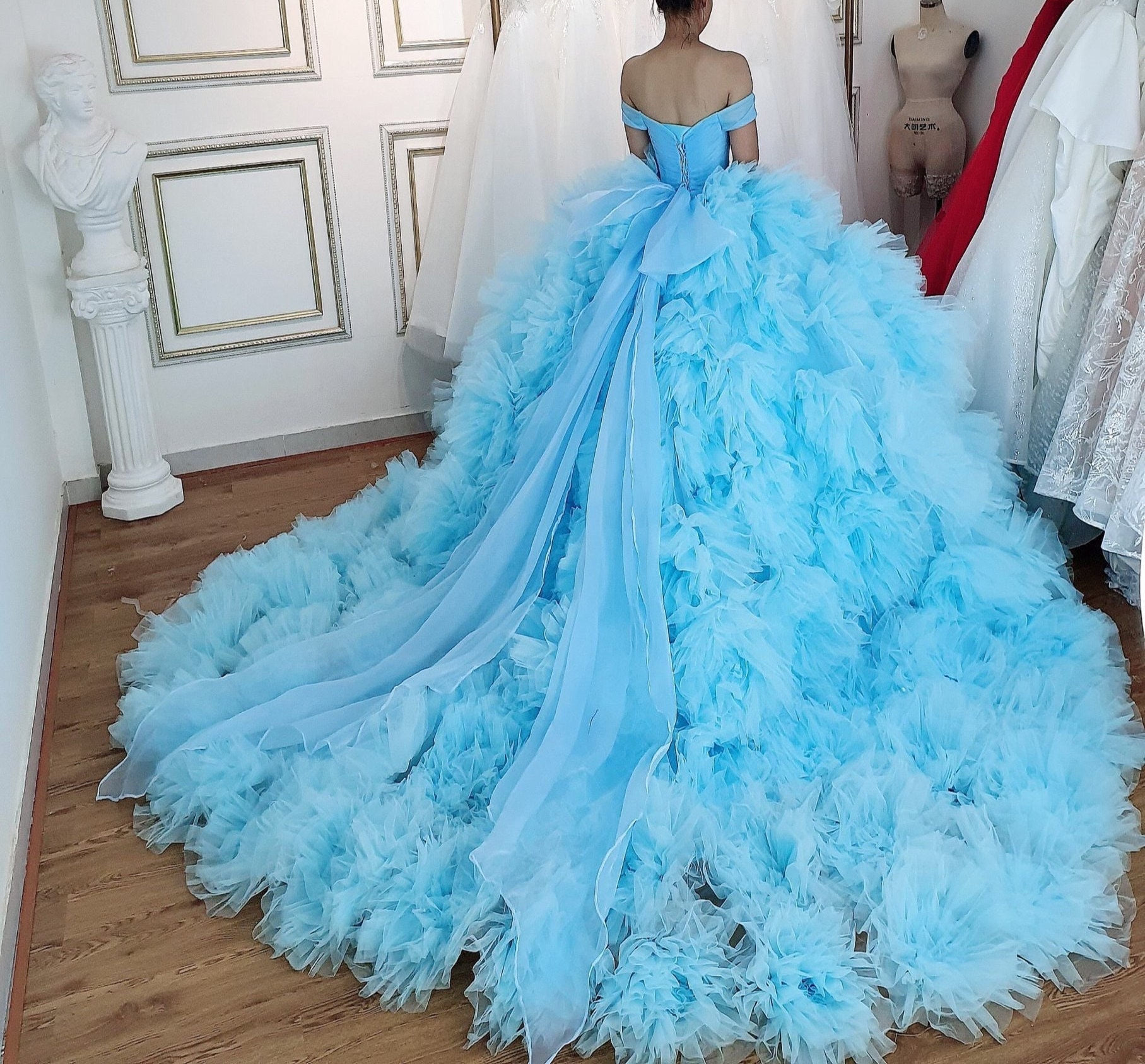 Pastel blue gowns sale