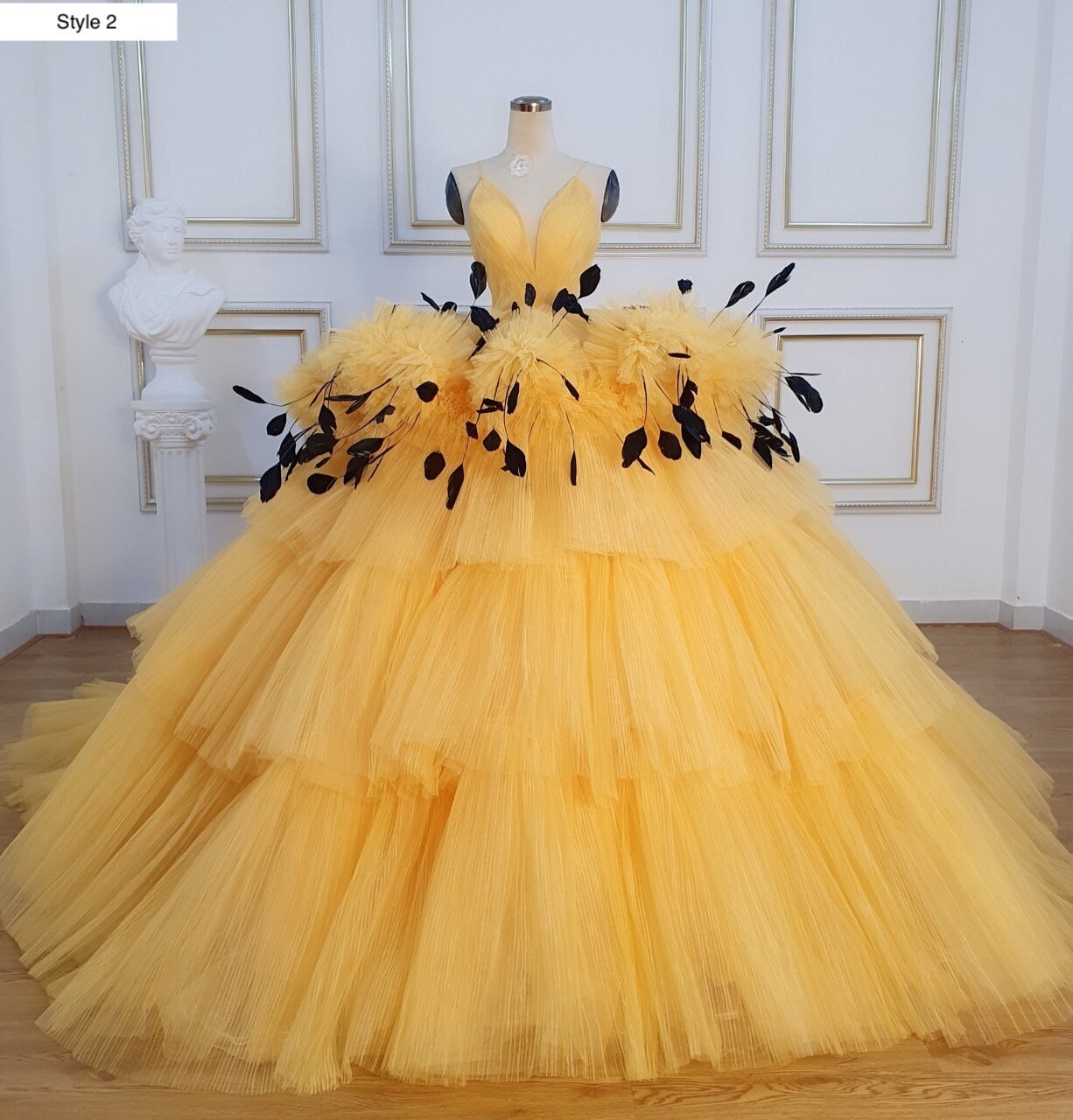 Zesty Yellow Ruffled Ballgown Wedding/prom Dress With Tiered - Etsy Canada Zesty Yellow Ruffled Ballgown Wedding/prom Dress With Tiered - Etsy Canada
