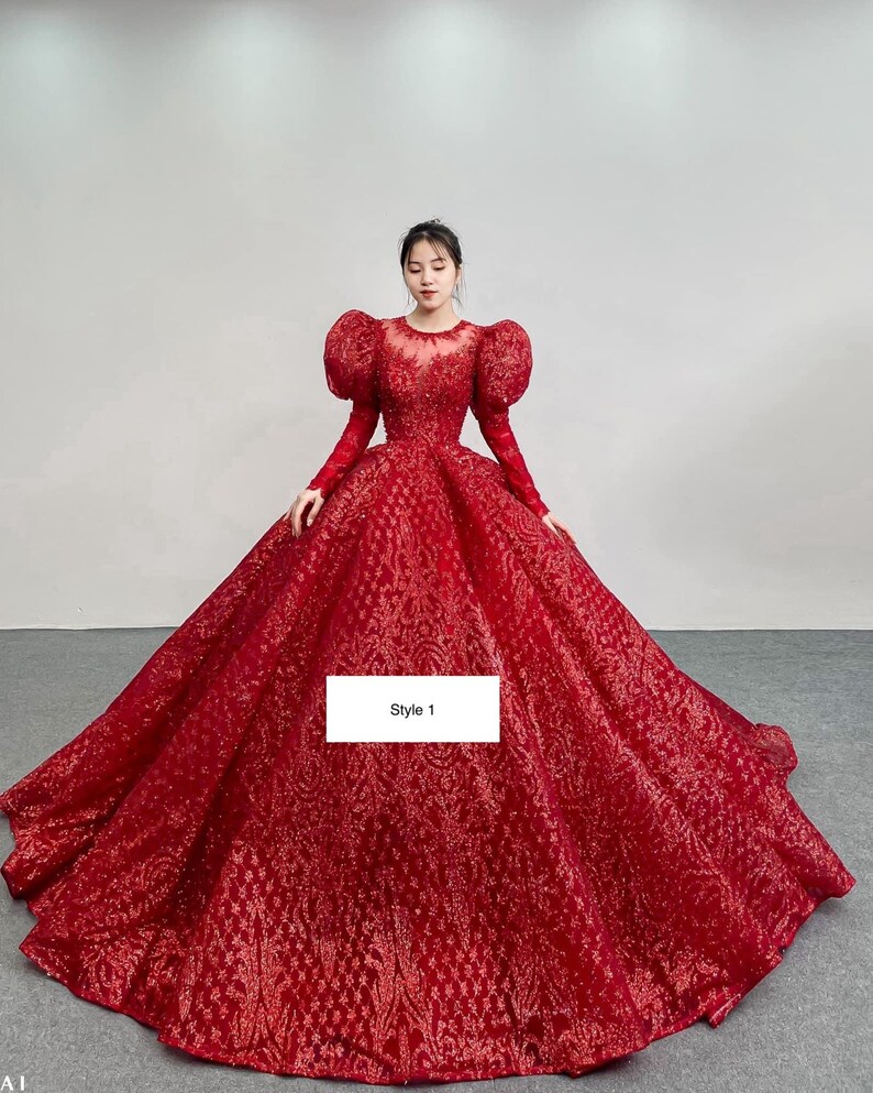 Abito da sposa a maniche lunghe rosso a collo squadra o | Etsy Italia