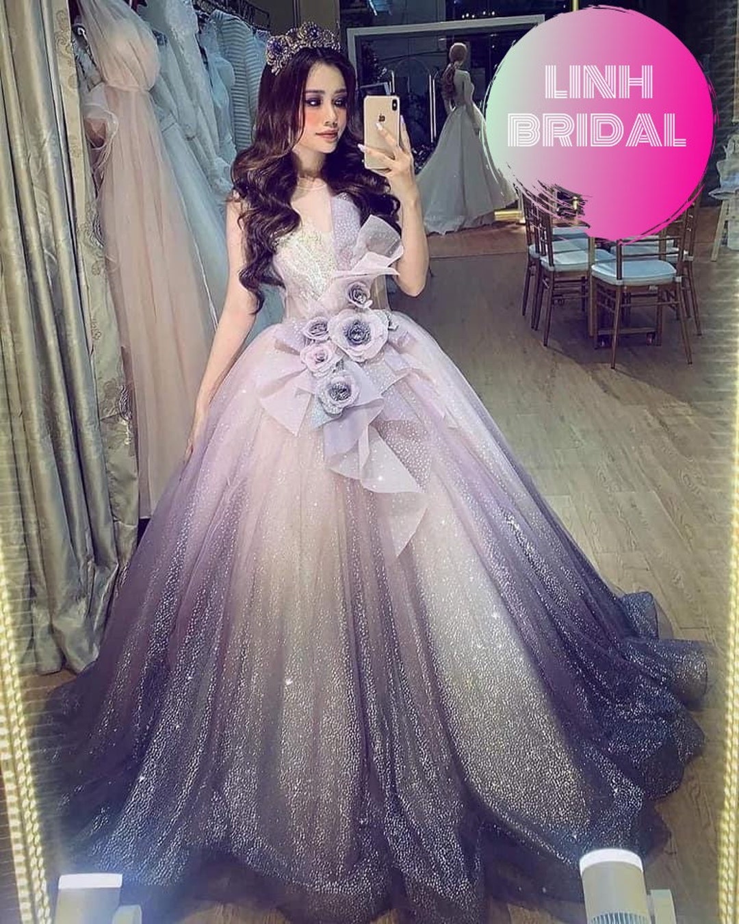 Low Back Ballgown Lavender Color Wedding Dress With Beaded Lace #EZ44361 -  GemGrace.com