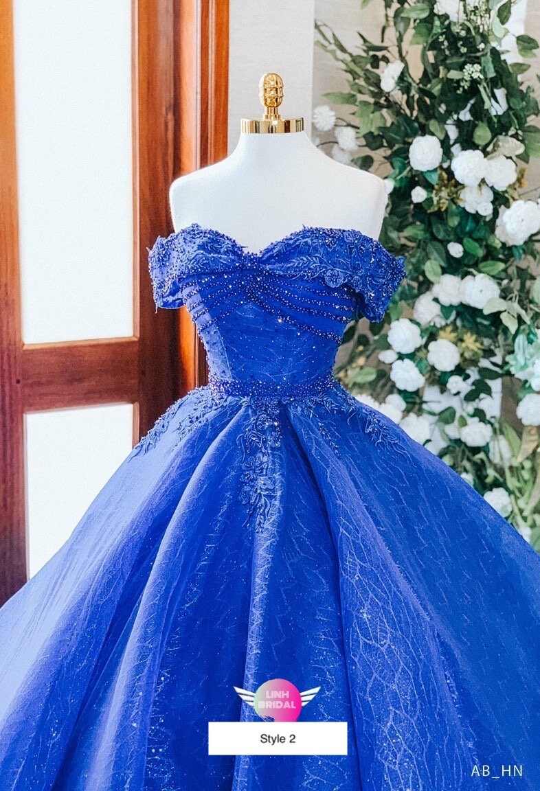 Blue long sleeve ball gown hotsell