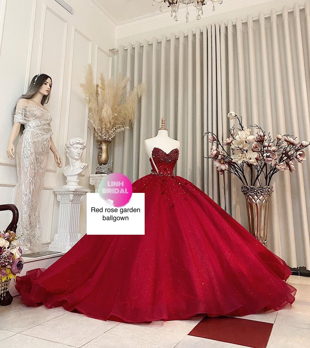 Red rose shop ball gown