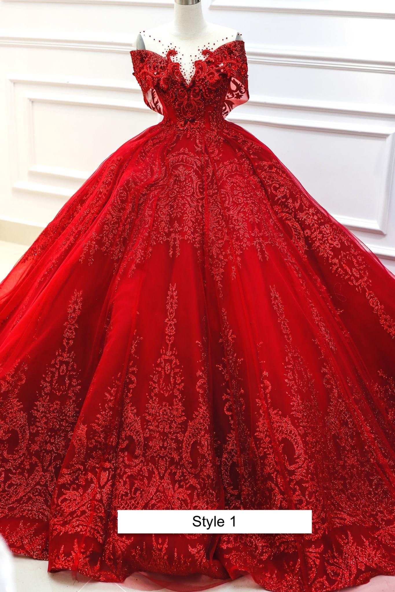 Passion Red Queen Sleeves Sparkle Ball Gown - Etsy