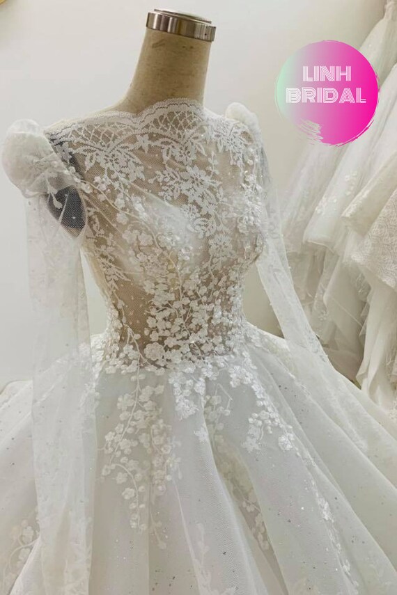 Sexy Long Sleeve Floral Lace White Or Nude Orange Wedding Ball Etsy