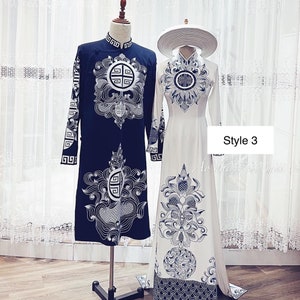 Traditional Vietnamese Wedding Ao Dai in White & Blue With - Etsy