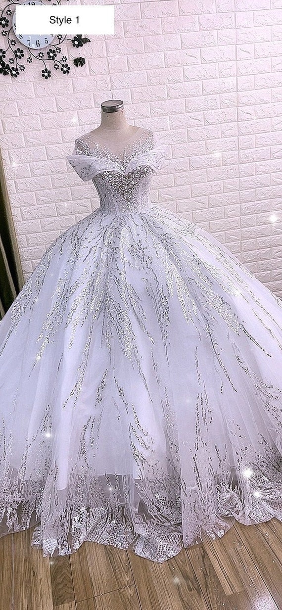 Luxury / Gorgeous Gold Wedding Dresses 2019 Ball Gown Square Neckline  Glitter Tulle Beading Sequins Crystal 3/