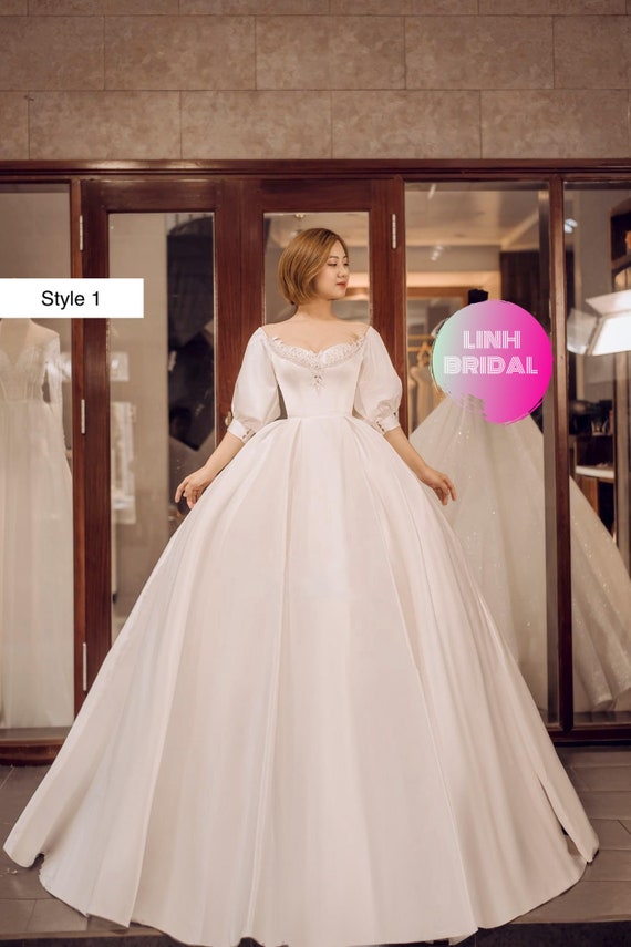 GownLink Romantic White Christian Wedding Ball Gown with Lace Applique