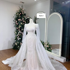 Spellbound Long Sleeves Sparkly or Beaded Trumpet Wedding Dress With ...