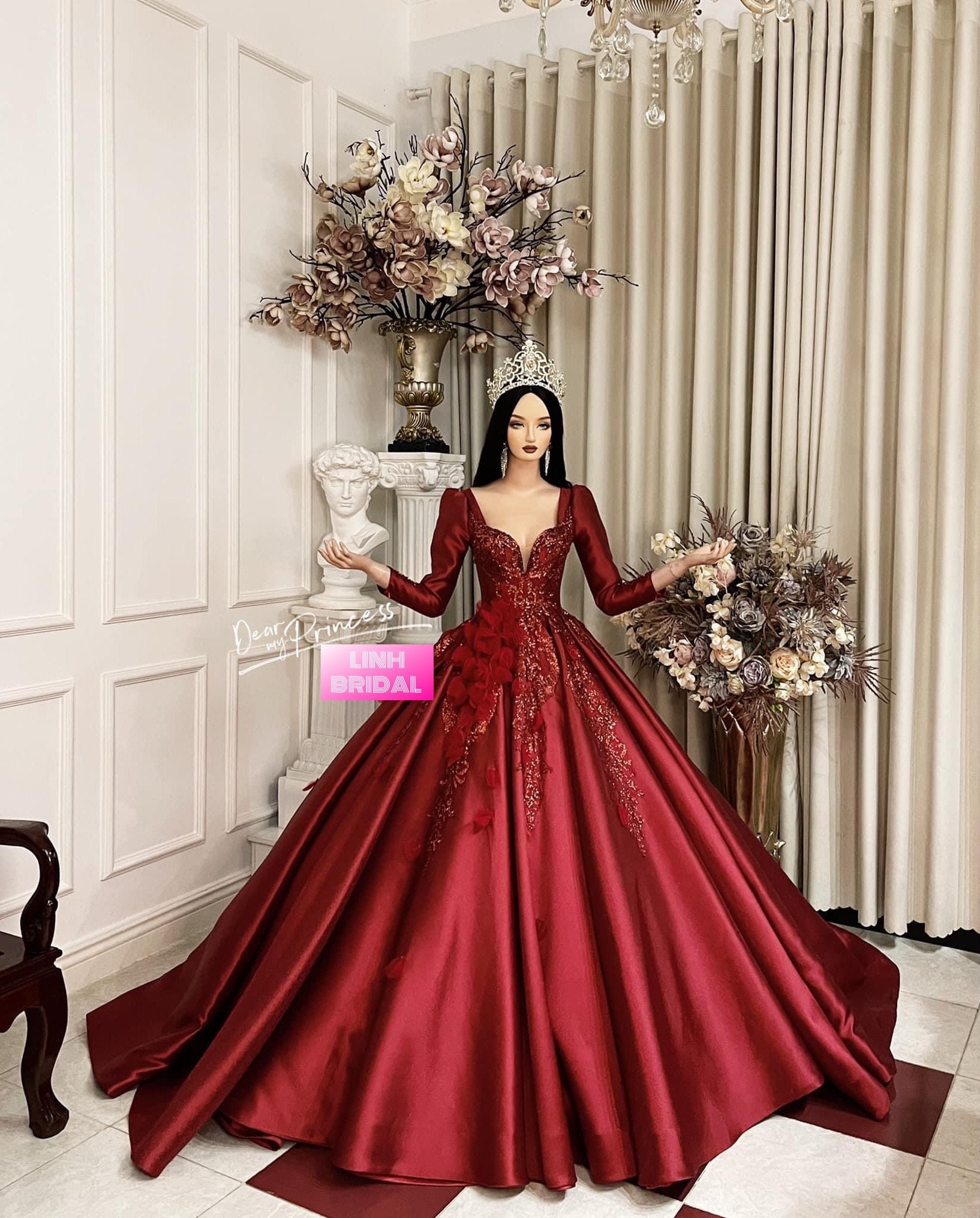 Opstå plisseret Ofte talt Extravagant Red Satin Ball Gown Wedding/prom Dress With Red - Etsy