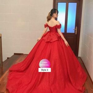 Hot Red Long or Short Sleeve Tulle Ball Gown Wedding/prom Dress With ...