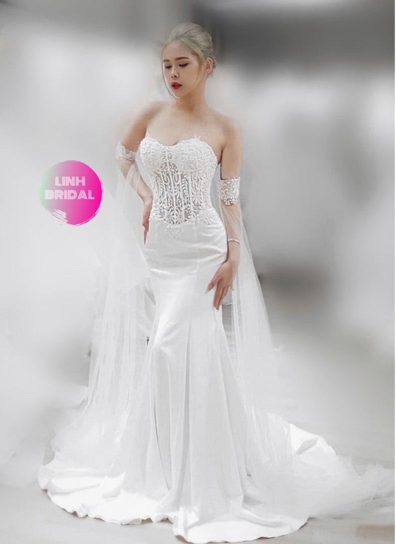 Lace Choker Corset Bodice Satin Trumpet Gown Jade