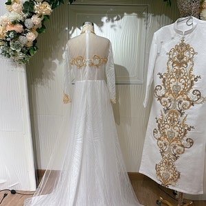 White Lace or Beaded Vietnamese Wedding Ao Dai With Train - Etsy