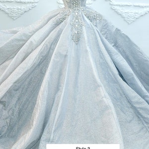 Grau / Silber lange Ärmel oder Tropfen Ärmel Perlen Mieder funkeln Ballkleid Brautkleid mit Glitzer-Tüll verschiedene Stile style 3