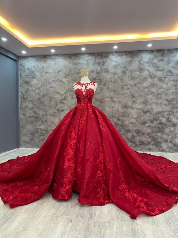 Breathtaking Red Sleeveless Ballgown Wedding/debut Dress With